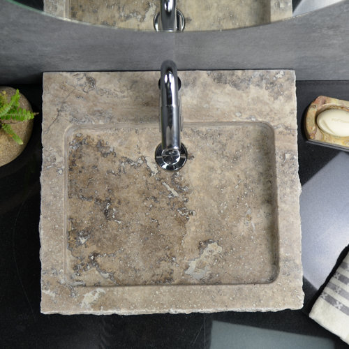 AA Warehousing Anthony 18'' Blue Travertine Stone Rectangular Vessel